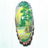 14160965 - Картина на спиле дерева утренний лес 60 см осень