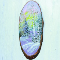 14160804 - Картина на спиле дерева закат в лесу 55 см зима