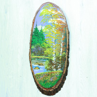 14160861 - Картина на спиле дерева русские березы 55 см осень