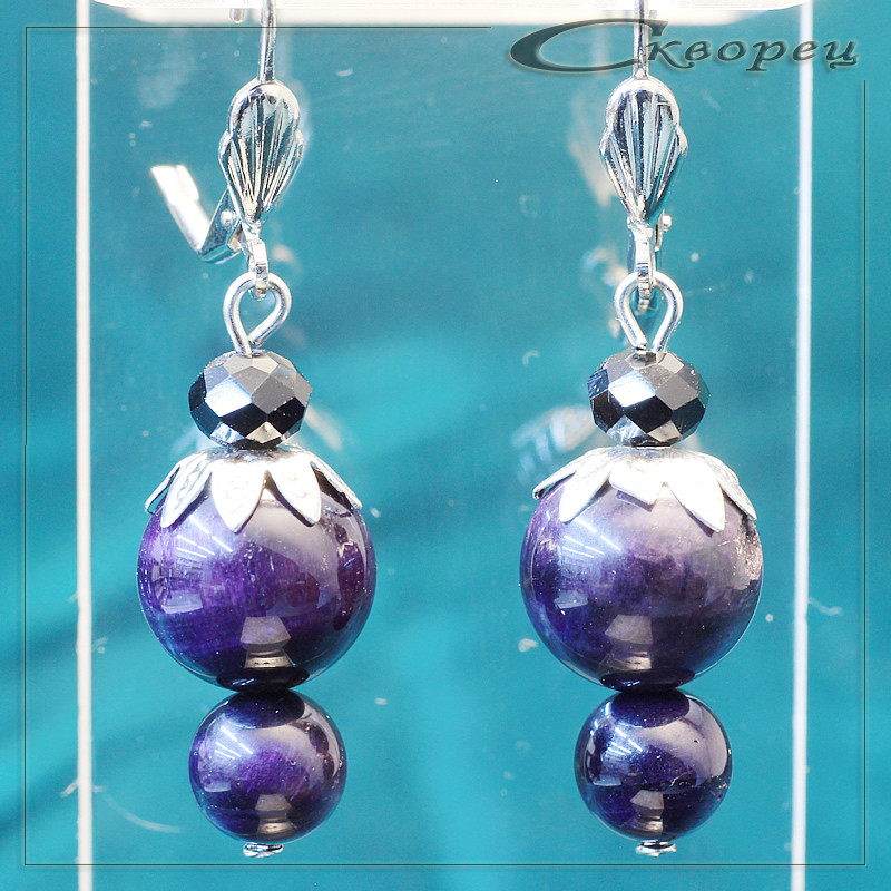 431055 - Серьги ягодка Канзаши синий