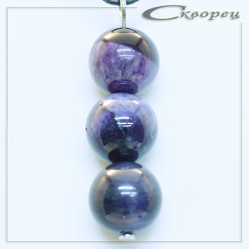 421105 - Подвеска три шарика 10 мм Канзаши синий