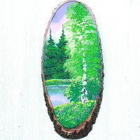 14160635 - Картина на спиле дерева утренний лес 45 см лето.